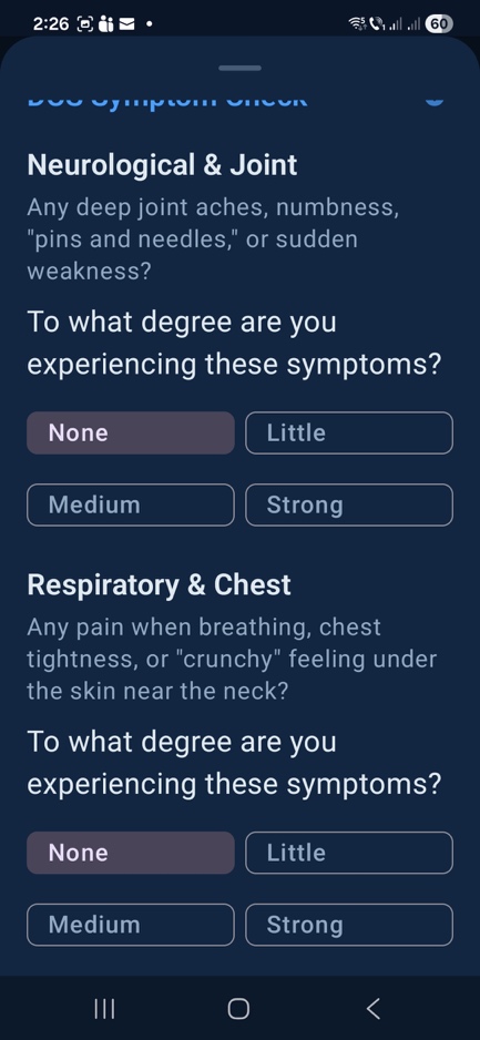 Post-dive debriefing questionnaire